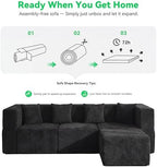 MONVANE L Shaped Sectional Couch Oversized, Chenille, Black | 4-Seat Sectional Couch for Living Room, Modular Cloud Sofa with Ottoman & 4 Throw Pillows, No Assembly Required