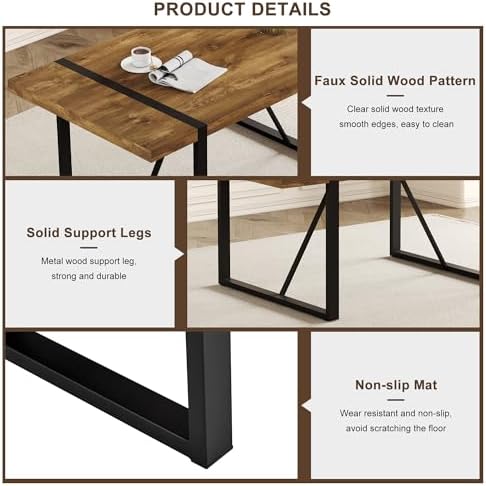 7 Piece Dining Table Set，Dinner Table Set for 6，71'' Dark Wood Kitchen Table and Suede Nap Fabic Chairs Set of 6，6 Chair Dining Table Set for Kitchen Dining Room