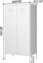 2 Door Metal Cabinet,Classified Storage Tall Storage Cabinet with Hanging Rod&2 Freely Adjustable Shelves, Metal Tall Storage Cabinet for Garage, Storage Room,Home (Steel Cabinet,White)