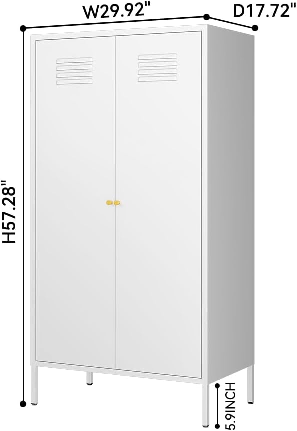 2 Door Metal Cabinet,Classified Storage Tall Storage Cabinet with Hanging Rod&2 Freely Adjustable Shelves, Metal Tall Storage Cabinet for Garage, Storage Room,Home (Steel Cabinet,White)