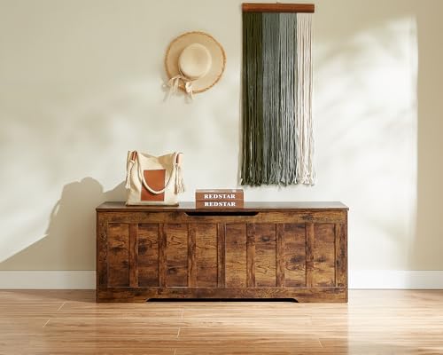 VANKILEY 51.2" Storage Chest Extra Large,Wooden Storage Bench,Rustic Brown | Chest with 2 Safety Hinges, 51.2*15.7*19.1inches, Wooden Trunk for Bedroom, Livingroom,Entryway,Easy Assembly.