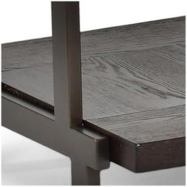 Pemberly Row Contemporary 3-Piece Coffee Table Set, Smoky Brown Finish, Ash Veneers, Tempered Glass Tops, Satin Brass Panels, Bottom Shelf Storage, Rustic Industrial Style Living Room Furniture