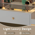 wanan 62" Large White Vanity Desk with Glass Top, Makeup Vanity with Mirror and LED Lights, One-Touch 3 Lighting Modes, Dressing Table with 6 Drawers, 2 Cabinets and Power Outlet for Women, Girls