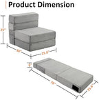 JKMAX Single Size Folding Sofa Bed - 4 in 1 Convertible Sleeper Chair - High Density Memory Foam Futon Couch - Foldable Bed for Living Room Bedroom (Dark Grey)