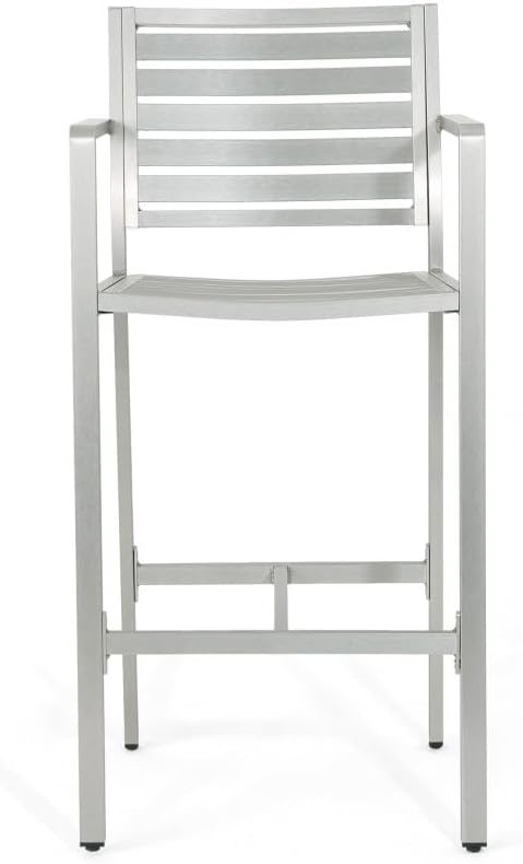 Saiveina Outdoor 29.50" Barstools with Rust-Proof Aluminum Frame, Set of 2, Silver