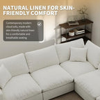 Modern Sectional Linen Couch for Living Room V-Shape Sofas,6 Seat Modular Cloud Sofas with Ottoman,Couches Cushion Covers Removable,Cozy Feather Down Sofa for Apartment Cream White