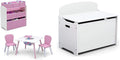 Delta Children 4-Piece Toddler Playroom Set, Pink/White, Table and 2 Chairs and 6-Bin Toy Organizer & MySize Deluxe Toy Box - Greenguard Gold Certified, Bianca White