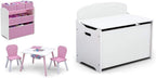 Delta Children 4-Piece Toddler Playroom Set, Pink/White, Table and 2 Chairs and 6-Bin Toy Organizer & MySize Deluxe Toy Box - Greenguard Gold Certified, Bianca White