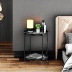 EKNITEY 2 Tier End Table - Metal Side Table Waterproof Small Sofa Coffee Side Tables Bedroom Indoor Outdoor with Removable Tray for Living Room Bedroom Balcony and Office (Black)
