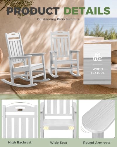 Outdoor Rocking Chair, HDPE Patio Rocking Chair, All Weather,White | Relax in Every Gentle Rock,Create Comfort Wherever You Love,Enjoy Your Me Time,Withstand Changing Seasons,Timeless Style