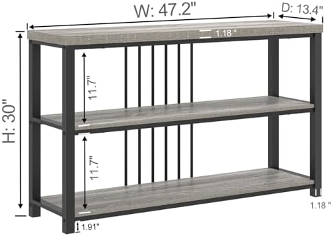 FOLUBAN Console Tables for Entryway, Sofa Table with 3 Tier Storage for Living Room Hallway Foyer Behind Couch, Rustic Light Grey