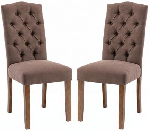Tufted Dining Chair Fabric Button Upholstered Modern Kitchen Diner Set of 2 | Sturdy Wood Legs, Button High Back Side Chair, Living Room Restaurant Farmhouse Cafe, Mid Century Parsons Accent Stylish