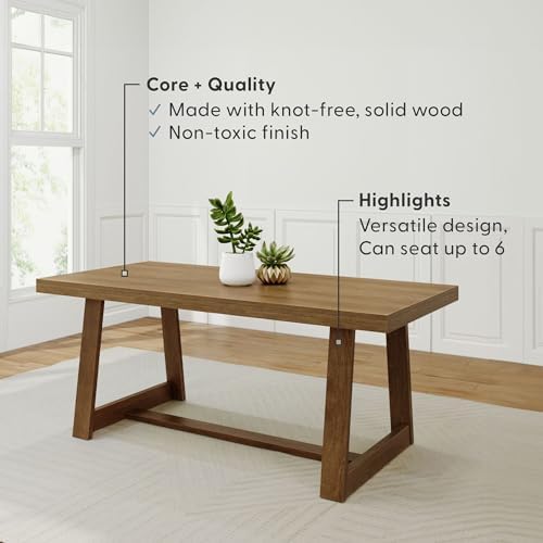 Plank+Beam Classic 72 Inch Dining Table, Rectangular, Pecan Wirebrush | Non-Toxic Finishes, Versatile Design, Farmhouse Design, Elegant Details, Easy Assembly, Quick Setup, Solid Wood