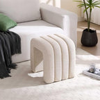 Flouki Ottoman Foot Stool with Channel Tufted, Small Ottoman Bench for Entryway, Modern Vanity Stool Chair, Upholstered Foot Rest Extra Seat for Living Room (Beige Linen)