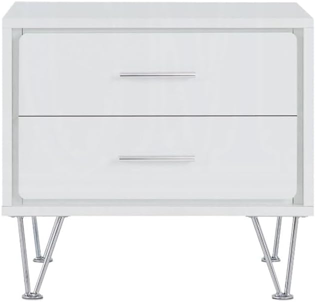 2 Drawers Nightstand with Metal Legs ﻿,for Small Spaces