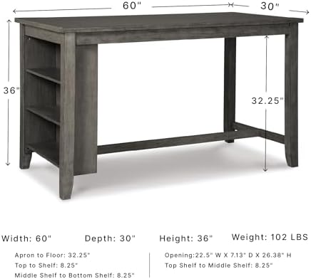 Signature Design by Ashley Caitbrook Counter Height Dining Table, Gray | Built-in side storage shelves, Veneers, wood and engineered wood construction, Kitchen island with seating