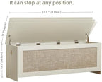 51.2" Storage Chest Large,Wooden Rattan Storage Bench.(White Cream) | Storage trunk with 2 Safety Hinges, 51.2x15.7x18.3 Inch, Easy Assembly, Storage bench For Bedroom, Living Room, Entryway