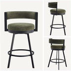 Flouki Swivel Counter Height Bar Stools Set of 2, Upholstered 26.6" Modern Counter Stools with Arms, Linen Barstools with Back and Metal Base for Kitchen Island, Dining Room, Green Linen Fabric