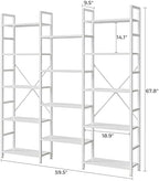 SUPERJARE Triple Bookshelf, Bookcase with 14 Open Display Shelves, Wide Book Shelf Book Case for Home & Office, 5 Tier, White