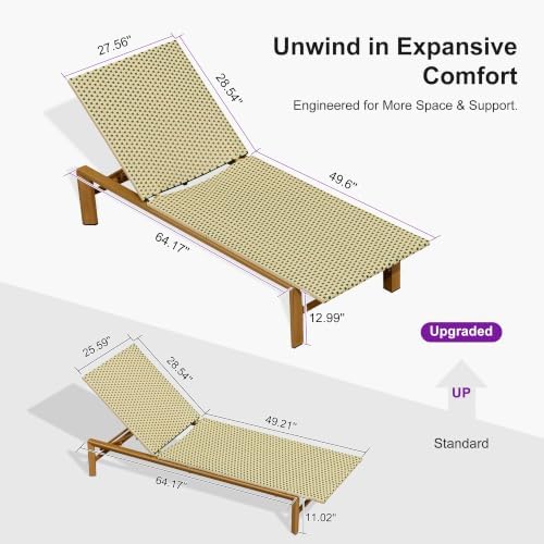 PURPLE LEAF Extra Wide Patio Lounge Chair Resort Wicker Set of 2, Green | Durable Handwoven Wicker, Matte Teak Wood-Grain Aluminum Frame, 5 Adjustable Positions, Non-Slip Pads, 440 lbs Capacity