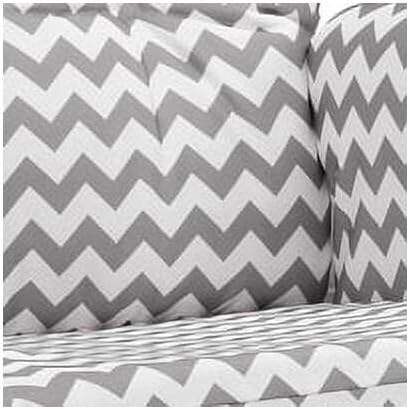 HomeStock Glider and Ottoman Set - Padded Arms, Storage Pockets, Metal Bearings White and Gray Chevron