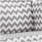 HomeStock Glider and Ottoman Set - Padded Arms, Storage Pockets, Metal Bearings White and Gray Chevron
