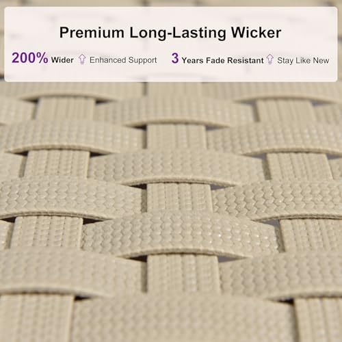 PURPLE LEAF Outdoor Chaise Lounge Chair Wood Grain Aluminum, Beige | 3-Year Color Retention PE Rattan, 2.4" Thickened Aluminum Frame, Knee-Friendly Height, For Poolside Patio Garden