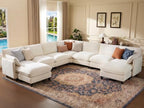 Ihanherry 139" Oversized V-Shaped Modular Sectional Couch, 9-Seater Cloud Sofa with Corner & Movable Ottoman, Large Cushions, Chenille Deep Seat Living Room Furniture Set, Beige