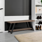 LVB Industrial Entryway Bench, Wood and Metal Storage Bench for Living Dining Room, Farmhouse Indoor Entry Way Shoe Benches Seat, Rustic Oak, 47 Inch Long | Farmhouse Indoor Entry Way Shoe Benches Seat, Wood and Metal Shoe Rack for Hallway Living Dining