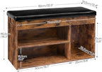 HOOBRO Shoe Storage Bench with Cushion, 32.3'' Entryway Bench with Lift Top Hidden Storage and Adjustable Shelves, Wooden Shoe Rack Bench for Entryway Bedroom, Rustic Brown and Black BF40HX01
