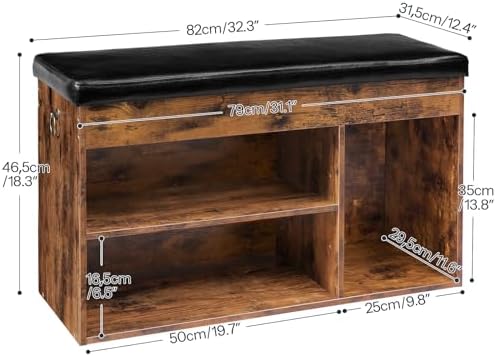 HOOBRO Shoe Storage Bench with Cushion, 32.3'' Entryway Bench with Lift Top Hidden Storage and Adjustable Shelves, Wooden Shoe Rack Bench for Entryway Bedroom, Rustic Brown and Black BF40HX01