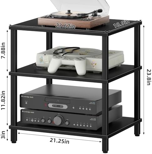 LELELINKY 3-Tier AV Media Player Stand, Stereo Cabinet, Modern Stereo Cabine,Game Console Shelf,Wooden TV Stand,Multifunctional Entertainment Center, Suitable for Home, Conference Room, Black