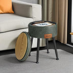 VASAGLE Storage Ottoman, Synthetic Leather Round Seat with Steel Legs | Vanity Chair Stool, with Stitching, Transitional, Loads 150 kg, Forest Green and Matte Black, EKHO Collection ULOM005C01