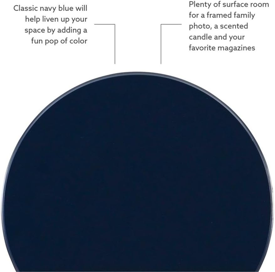 MAKLAINE Modern Transitional Round Spindle Side Table, 17 in Diameter, Navy Blue Painted Rubberwood, Sturdy Pedestal Base, Accent Table for Living Room, Entryway or Bedroom Use