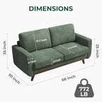 Vesgantti 68" Comfy Green Corduroy Loveseat Sofa, 2 Seater Deep Seat Couch with Spring Cushion, Solid Wood Frame for Living Room, Bedroom, Office