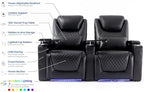 Airadlis Home Theater Seating Seats, Theater Recliner Chair Sofa Game Movie Theater Chairs with 7 Colors Ambient Lighting, Lumbar Pillow, Side Pocket, Tray Table, Power Recline, Black