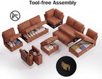Vipbear 130" Modular Sectional Sleeper Sofa with Pull Out Bed, 9 Seat Chenille U Shaped Couch with Ottoman and Chaise|USB Ports|Cup Holders|Side Table, Tool Free Assembly, Orange