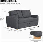 Serta Galway 66.5" Convertible Sleeper Loveseat, Full Size, Dreamcoil Comfort, FingerGuard Pinch Point Protection, Boucle Fabric, Charcoal