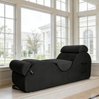 Chaise Lounge Chair for Yoga, Chaise Lounge with Headrest, Waist Pad, Foot Pad, Washable Cover Side Pockets Non-Slip Bottom, Yoga Chair for Relaxation Stretching (Black, Large)