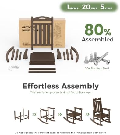 Outdoor Rocking Chair, HDPE Patio Rocking Chair, All Weather,Brown | Relax in Gentle Rock,Create Comfort Everywhere,Enjoy Your Me Time,Withstand Changing Seasons,Wood Look with Low Maintenance