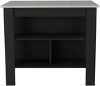 Kitchen Island Dozza with Three Shelves Black and Ibiza Marble Finish | Three storage shelves with varying dimensions for organized kitchen storage