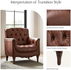 HULALA HOME Mid Century Modern Genuine Leather Accent Chair Set of 2, Brown | Button Tufted Leather Armchair, Upholstered Club Chair with Nailhead Trim, Solid Wood Legs, for Living Room Bedroom