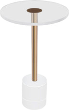 Modern Side Table with Cylindrical Base, Clear Acrylic End Table, Brushed Brass Metal Side Table for Office Living Room and Bedroom (Medium Round Base)