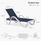 PURPLE LEAF Lounge Chair Outdoor Set of 2 w/Armrest & 1 Table, Navy Blue | Sleek, modern curves add a resort-style aesthetic that instantly upgrades the overall look of your backyard oasis