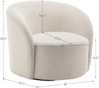 KINWELL 34" W Mid Century Modern Boucle Swivel Barrel Chair, Cream