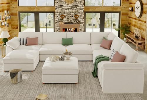 EASE MOOSE Oversized Sectional Modular Sofa,Comfty U Shape Sectional Modern Deep Seat Couch,White Modular Cloud Couch