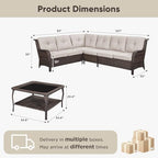 Belord Patio Furniture Set 6 Seats, Oversized Outdoor Sectional Couch, Two 3-Seater Sofas with Coffee Table, Patio Conversation Sets,Ideal for Porch, Deck, Brown Wicker/Beige