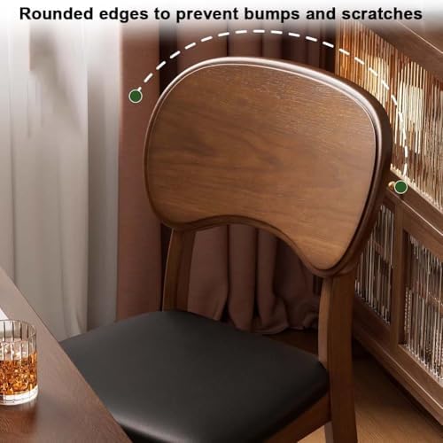 Etlegor Wood Dining Chair with Curved Backrest, Mid Century Modern Makeup Stool Upholstered PU Leather for Dining Room, Kitchen, Study Room, Office(Walnut-Brown,2PCS)