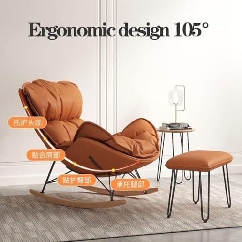 Mid-Century Rocking Chair with Ottoman, Fabric Glider Recliner Chair with High Rest, Wood Legs, 330 Lbs(Orange)