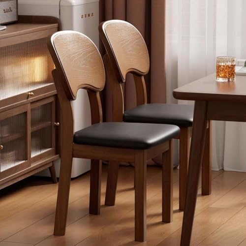 Etlegor Wood Dining Chair with Curved Backrest, Mid Century Modern Makeup Stool Upholstered PU Leather for Dining Room, Kitchen, Study Room, Office(Walnut-Brown,2PCS)
